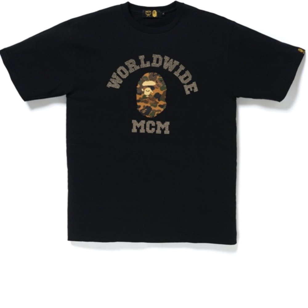 BAPE x MCM RHINESTONE COLLEGE TEE BLACK